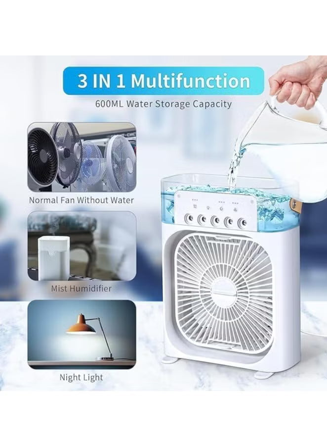 Portable Air Cooler with Ice Tray – 3-Speed Personal Desk Fan with 5-Hole Mist Spray & 7-Color LED Night Light
