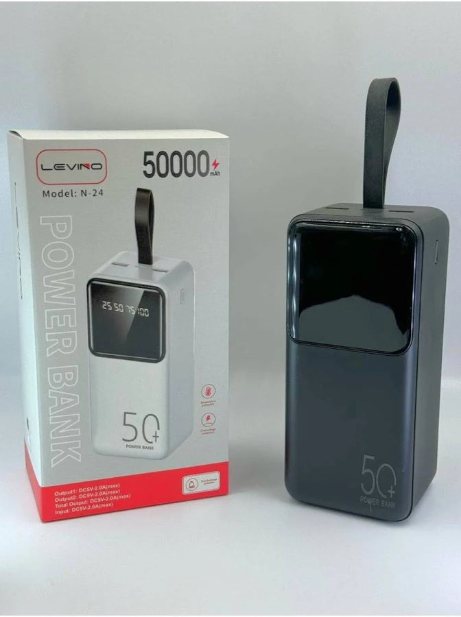 Levino N-24 50000mAh Power Bank – Ultra-High Capacity Portable Charger with LED Display & Fast Charging (Black)